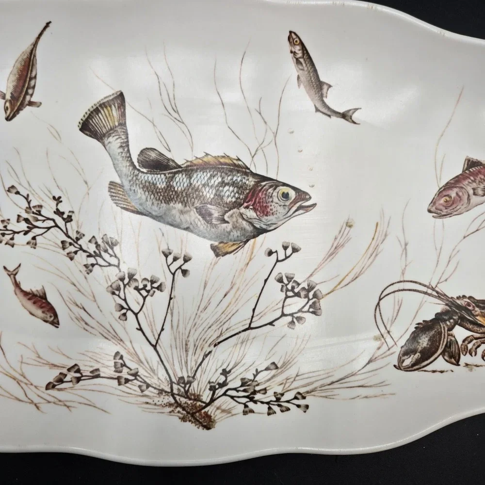 Fish Platter Montage of the Lake River Trout Crawfish Bass‎ Waverly Melamine